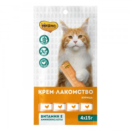 Мнямс Крем-лакомство для кошек с курицей 15 г х 4 шт.