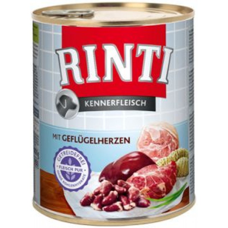 RINTI Kennerfleisch mit Geflugelherzen - Ринти Мясной гурман с куриными сердечками для собак - 800 гр