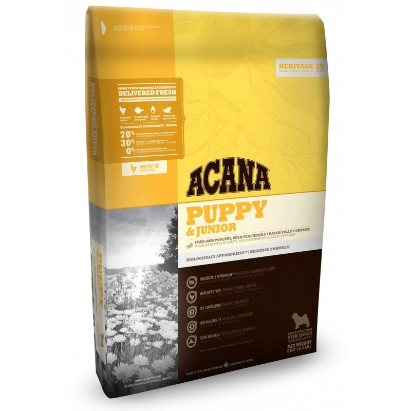 Сухой беззерновой корм Acana Heritage Puppy & Junior (АКАНА ПАППИ ЭНД ЮНИОР) для щенков собак средних пород (вес взрослой собаки от 9 до 25 кг) 2 кг