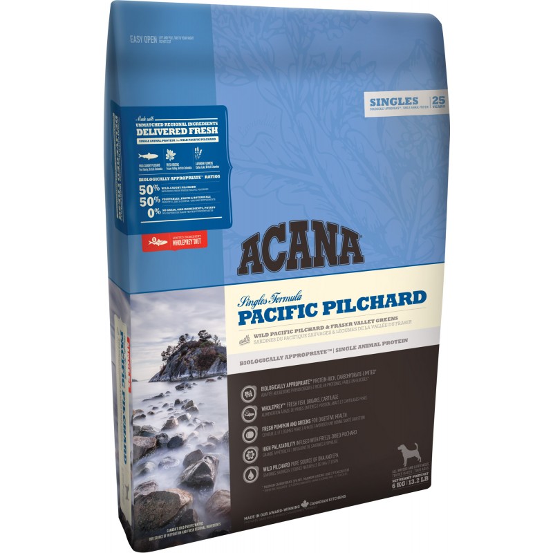 Сухой беззерновой корм Acana Singles Pacific Pilchard для собак и щенков всех пород с чувствительным пищеварением с тихоокеанской сардиной 2 кг