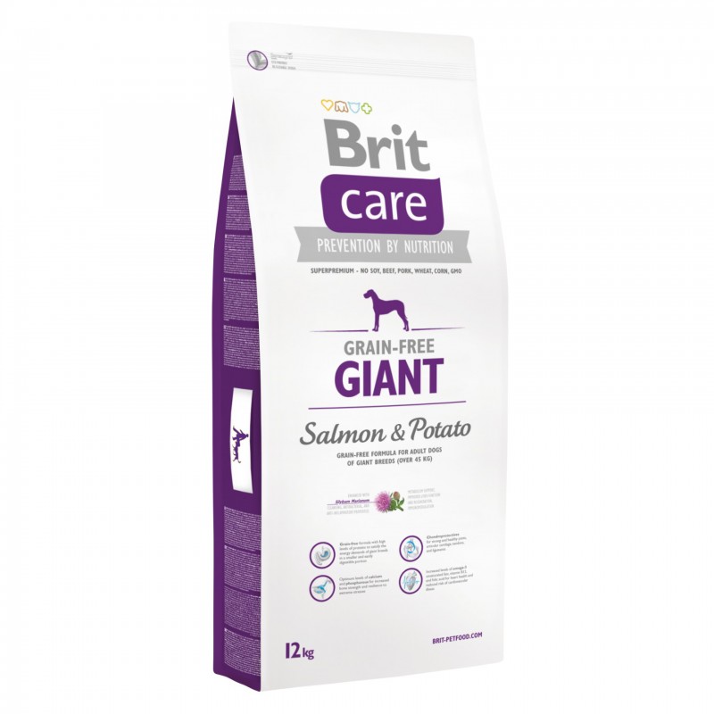Сухой гипоаллергенный беззерновой корм Brit Care Grain-free Giant Salmon & Potato, для собак гигантских пород (более 45 кг) с лососем и картофелем, 12 кг
