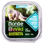 Беззерновой влажный корм (консервы) Monge BWild Cat Grain Free Paté terrine Merluzzo из трески с овощами для взрослых кошек 100 гр