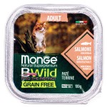 Беззерновой влажный корм (консервы) Monge BWild Cat Grain Free Paté terrine Salmone из лосося с овощами для взрослых кошек 100 гр