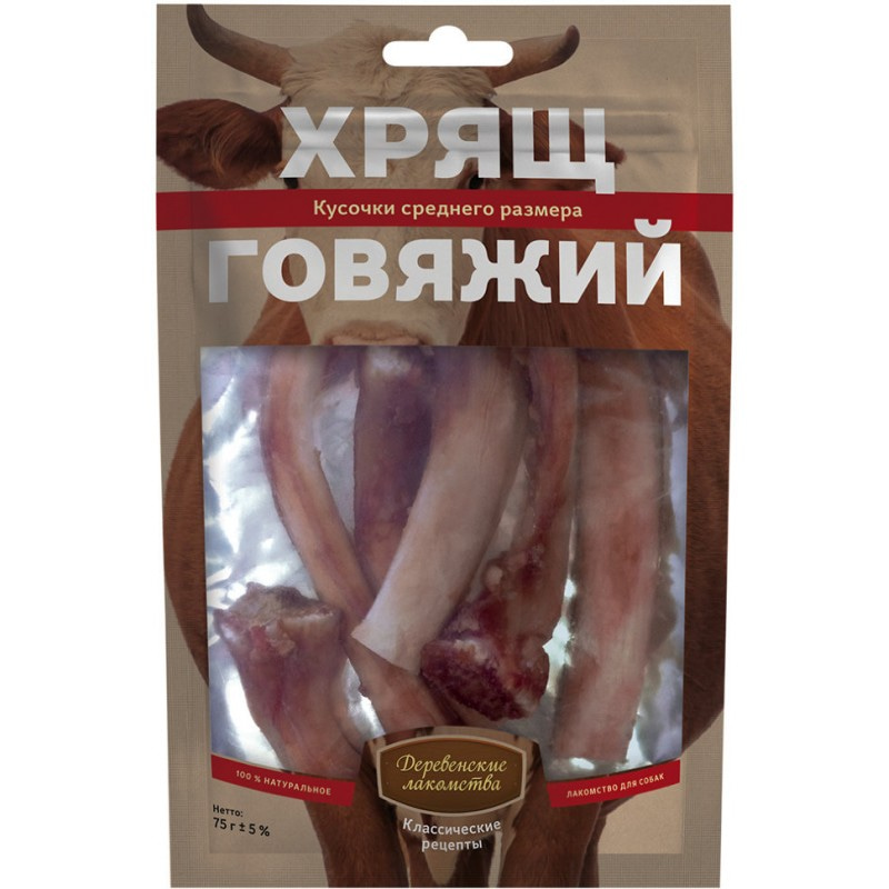 Купить Деревенские лакомства для собак хрящ говяжий, средний, 75 гр Деревенские лакомства в Калиниграде с доставкой (фото)