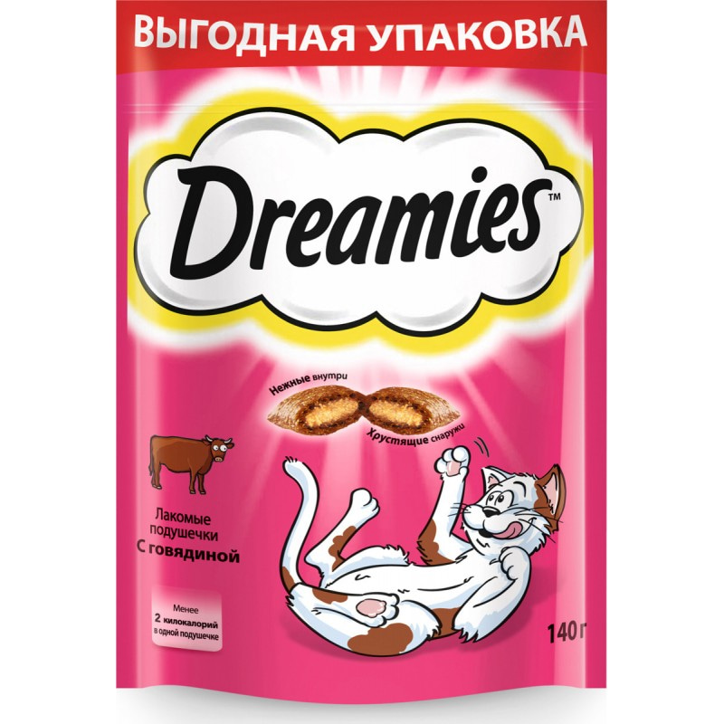 Купить Лакомство для взрослых кошек Dreamies, подушечки с говядиной, 140 г Dreamies в Калиниграде с доставкой (фото)