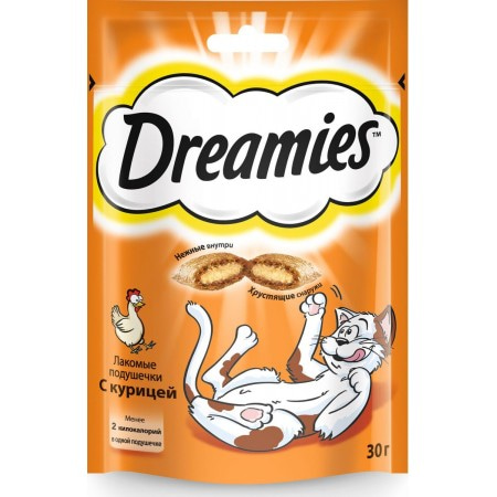 Лакомство Dreamies, подушечки с курицей, для кошек, 30 г