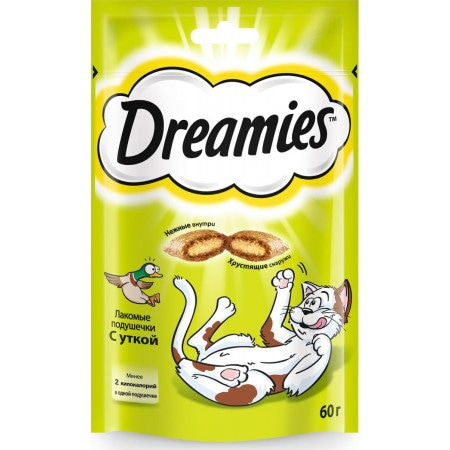 Лакомство Dreamies, подушечки с уткой, для кошек, 60 г