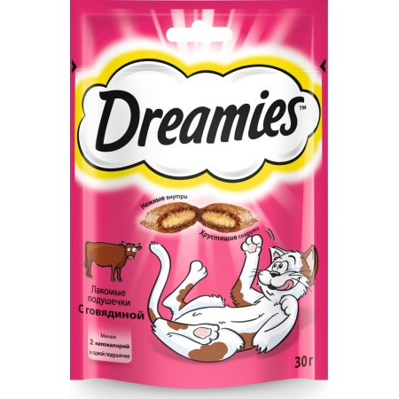 Лакомство Dreamies, подушечки с говядиной, для кошек, 30 г