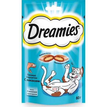 Лакомство Dreamies, подушечки с лососем, для кошек, 60 г