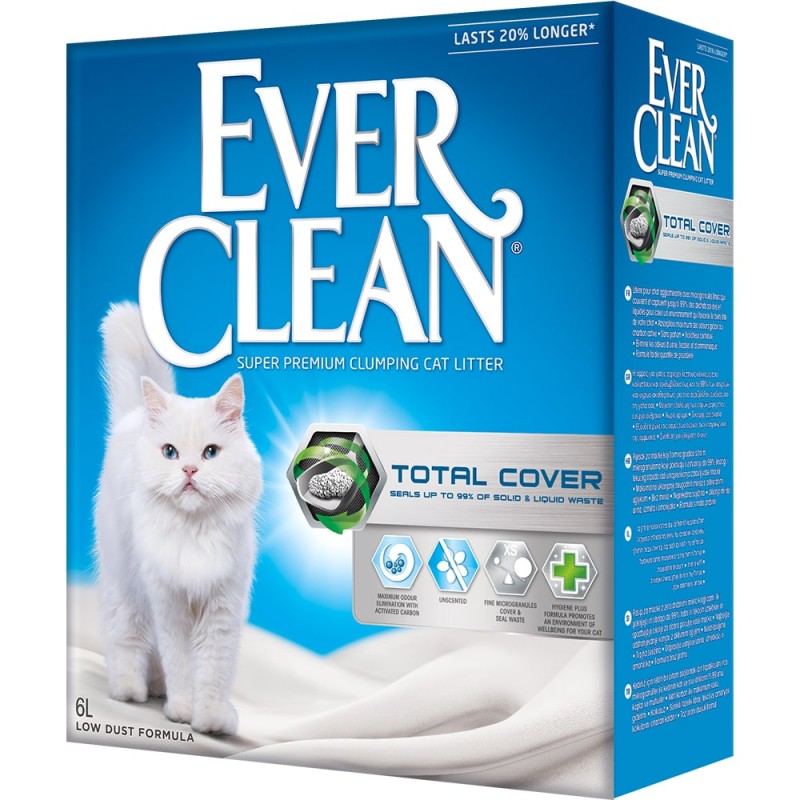 Наполнитель для кошачьего туалета Ever Clean Total Cover, комкующийся, с микрогранулами двойного действия, 6 л