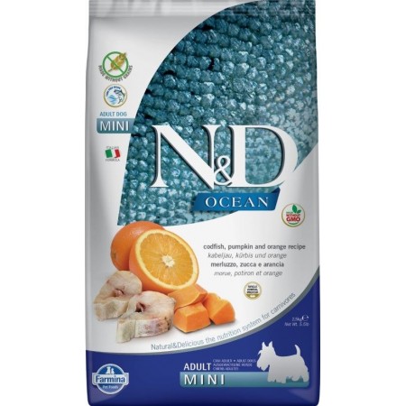 Беззерновой корм Farmina N&D Ocean для собак мелких пород, треска, тыква, апельсин, 800 г