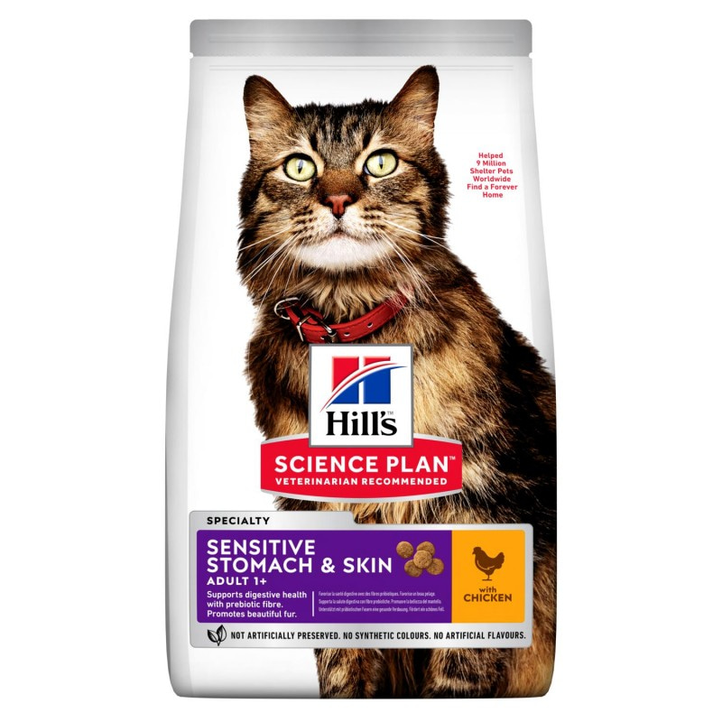 Hill's Science Plan Sensitive Stomach & Skin для кошек для здоровья кожи и пищеварения с курицей 300 гр