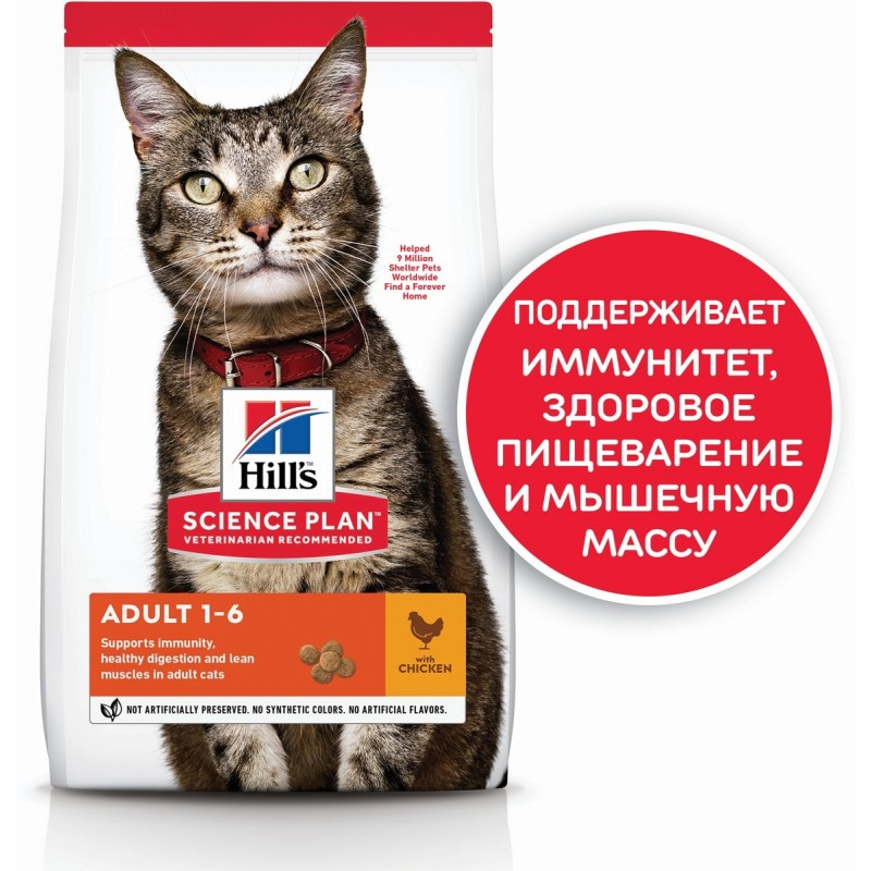 Hill's Science Plan для взрослых кошек для поддержания жизненной энергии и иммунитета, с курицей, 15 кг
