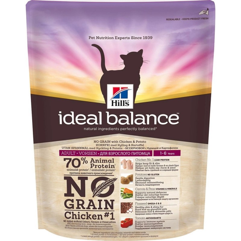 Сухой корм Hill's Ideal Balance Feline Adult No Grain with Fresh Chicken and Potato для взрослых кошек всех пород, беззерновой, свежая курица и картофель 300 г