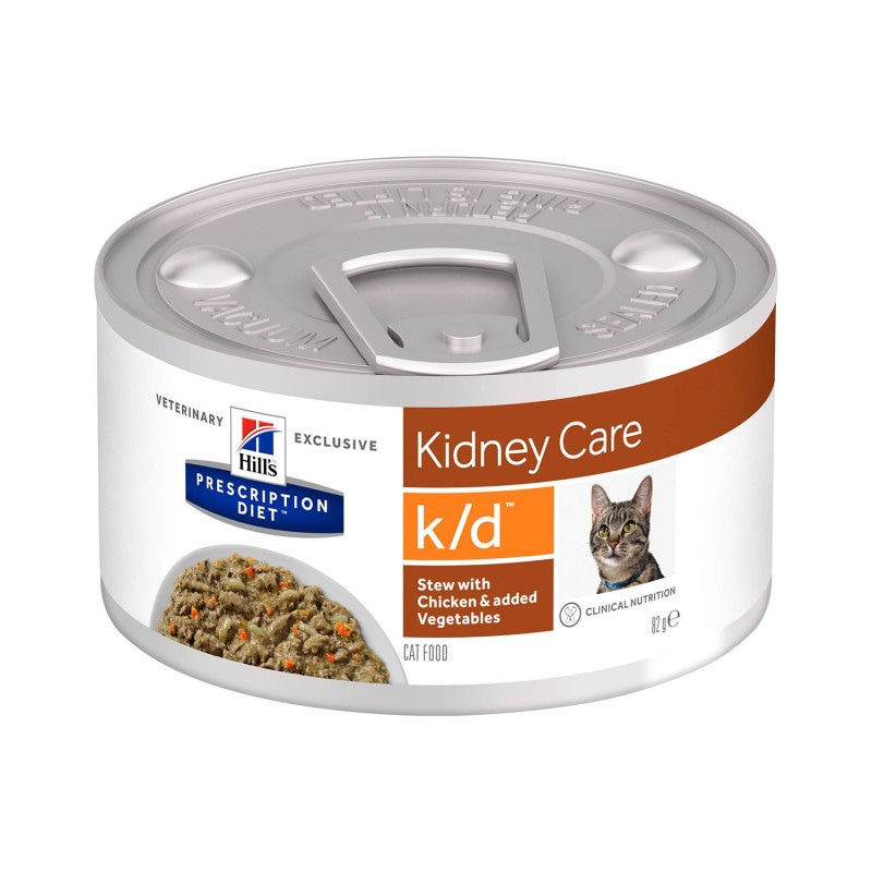 HILLS Prescription Diet k/d консервы для взрослых кошек всех пород при лечении заболеваний почек рагу с курицей и добавлением овощей 82г