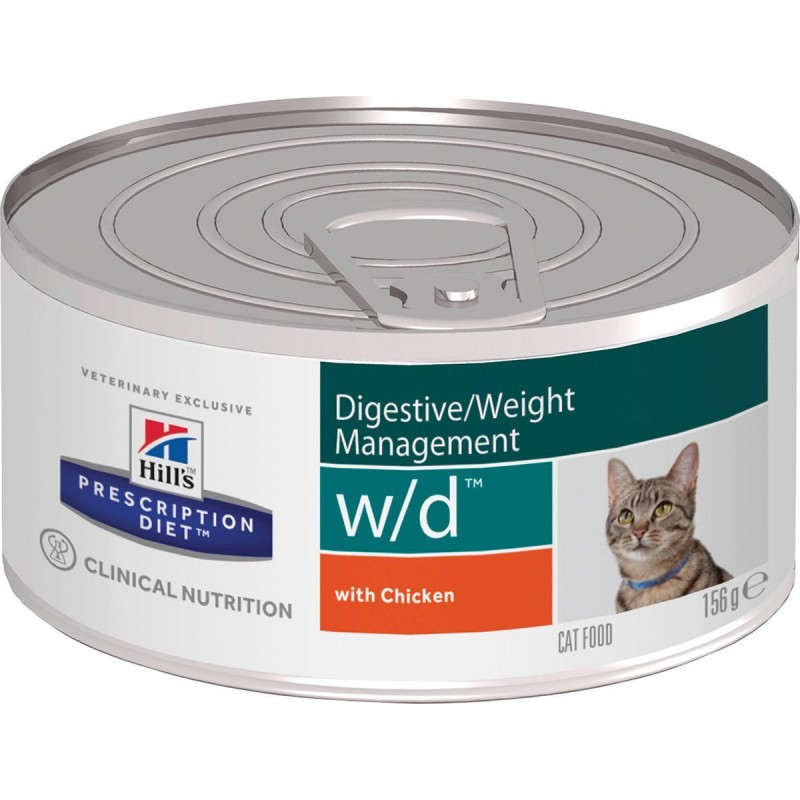 Влажный диетический корм для кошек Hill's Prescription Diet w/d Digestive при поддержании веса и сахарном диабете, с курицей 156 г