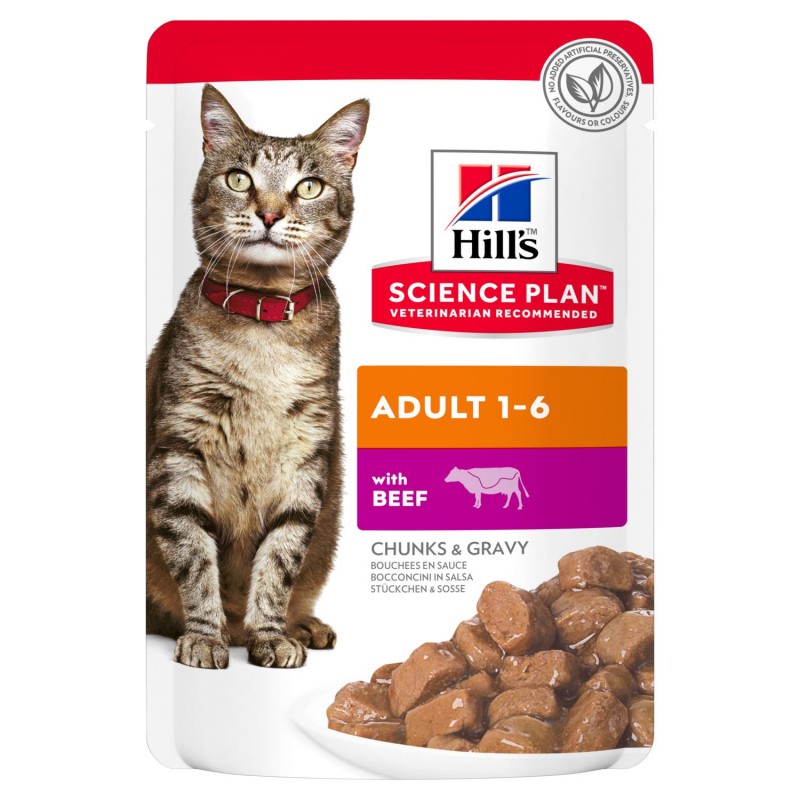 Влажный корм Hill's Science Plan для взрослых кошек для поддержания жизненной энергии и иммунитета, пауч с говядиной в соусе, 85г