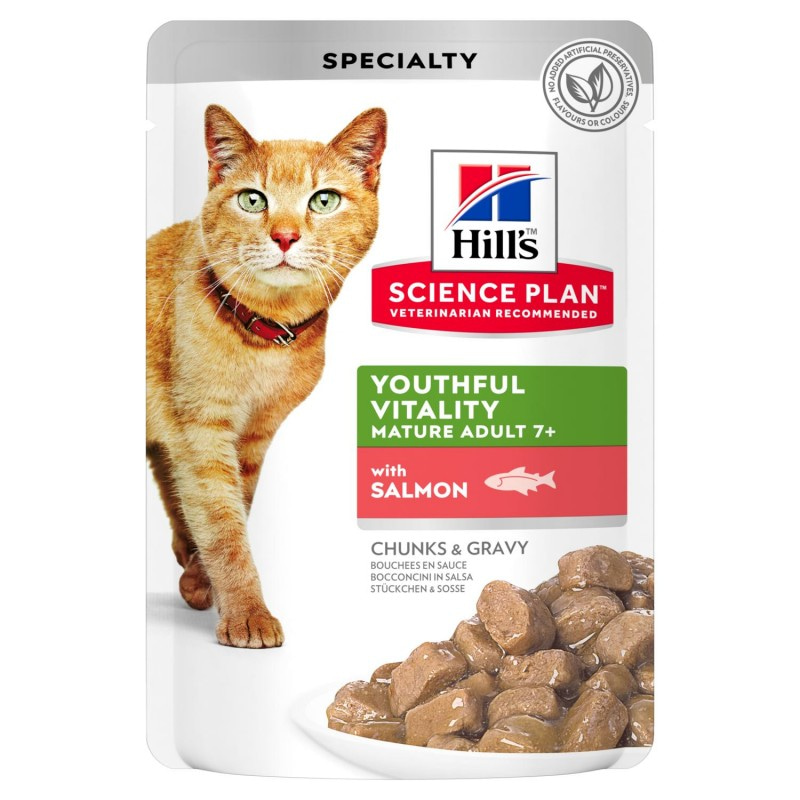 Влажный корм Hill's Science Plan Youthful Vitality для пожилых кошек (7+) для поддержания активности и жизненной энергии, пауч с лососем, 85г