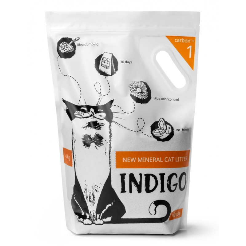INDIGO new mineral cat litter carbon + 1 комкующийся наполнитель для кошачьих туалетов 4 л