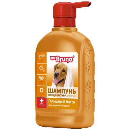 Шампунь-кондиционер для собак Mr. Bruno Глянцевый блеск, для короткой шерсти, 350 мл