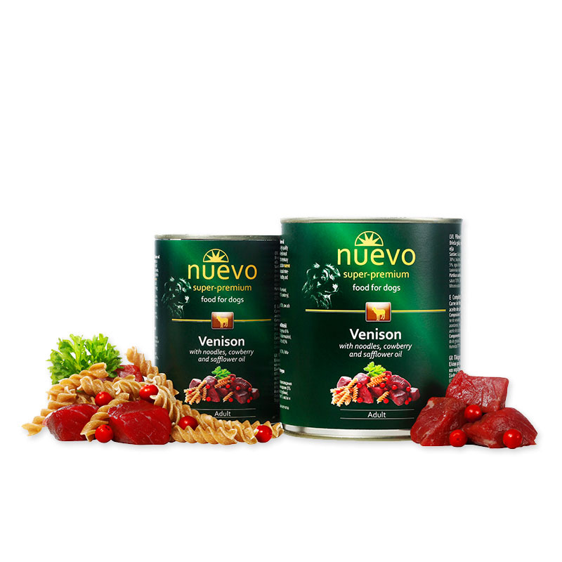 Влажный корм (консервы) для собак Нуэво NUEVO Venison with noodles & cowberry с олениной с вермишелью, брусникой и сафлоровым маслом 400 гр