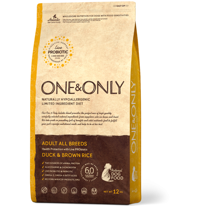 Сухой гипоаллергенный корм с пробиотиками One&Only Duck & Rice Adult All Breeds Утка с рисом для взрослых собак всех пород 1 кг