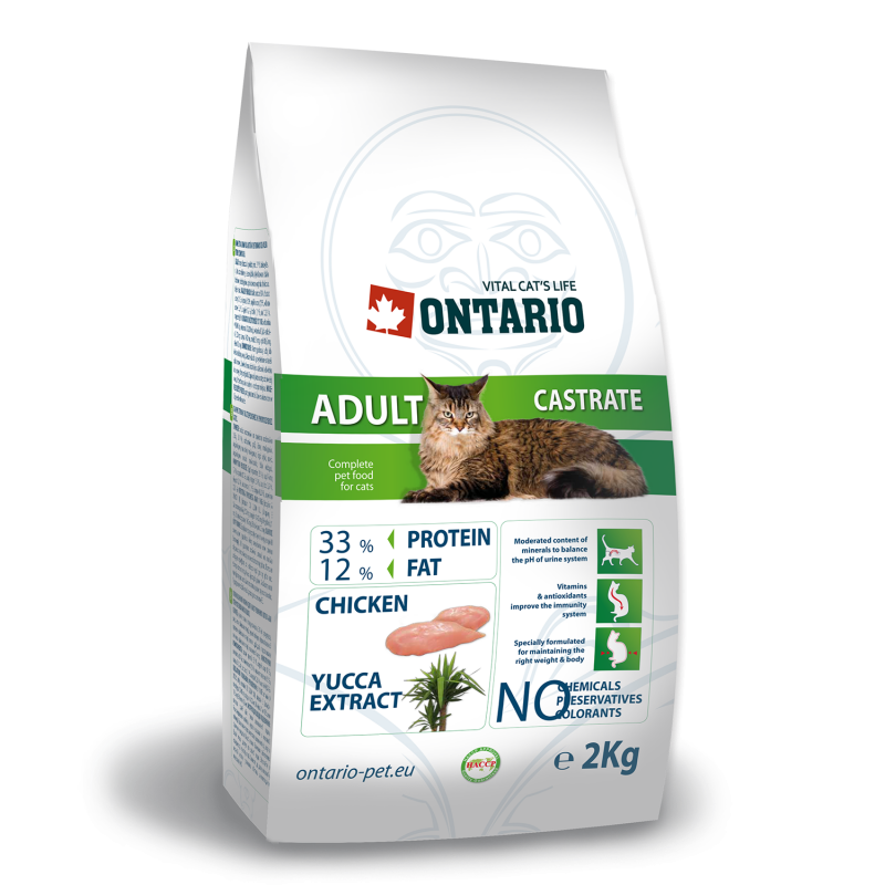 Сухой корм Ontario Adult Castrate для взрослых стерилизованных кошек и кастрированных котов с мясом курицы 400 гр