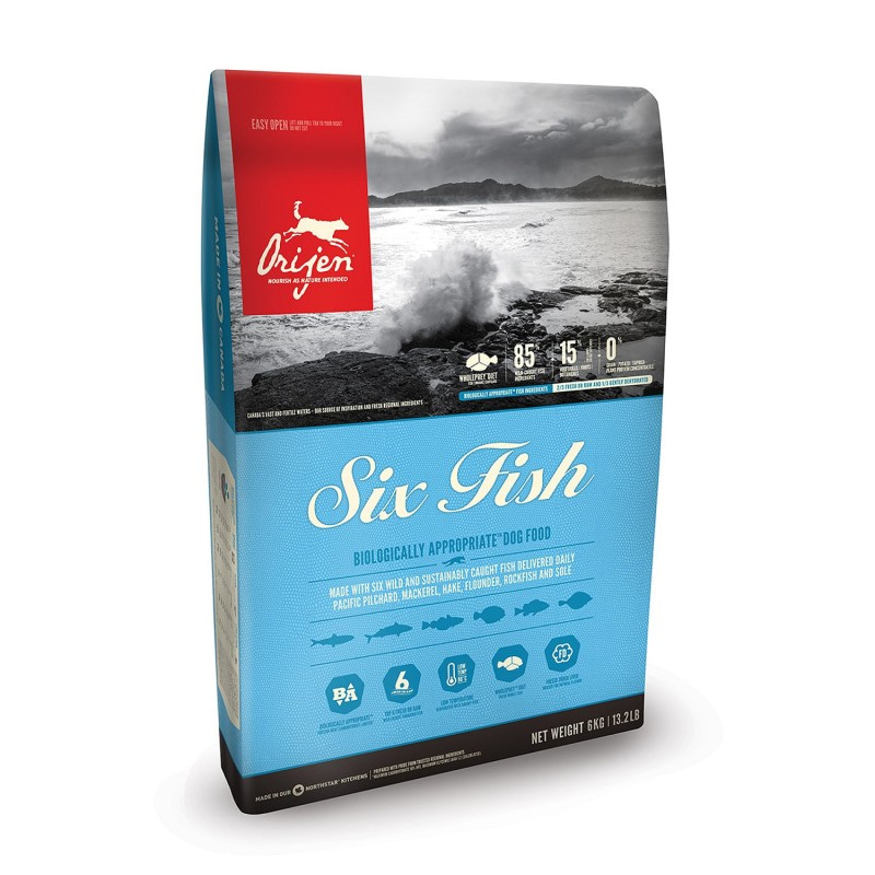 Сухой беззерновой корм Orijen Six Fish Dog для собак всех пород с 6 видами свежей рыбы 340 гр