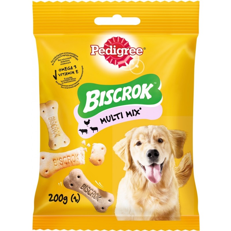 Лакомство Pedigree Biscrok, для взрослых собак, бисквитные косточки ассорти, 200 г