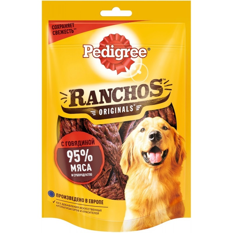 Лакомство Pedigree Ranchos мясные ломтики с говядиной, для взрослых собак, 58 г