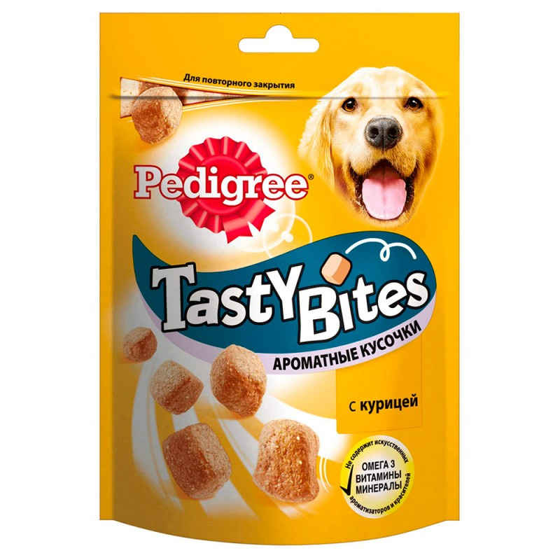 Лакомство Pedigree Tasty Bites, для собак ароматные кусочки с курицей, 130 гр