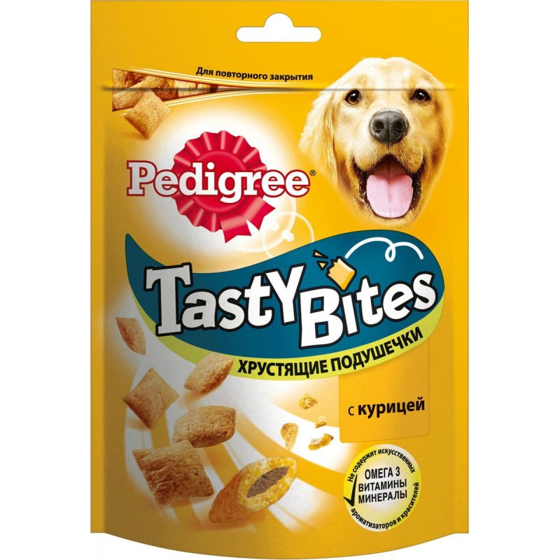 Лакомство Pedigree Tasty Bites, для собак хрустящие подушечки с курицей, 95 гр