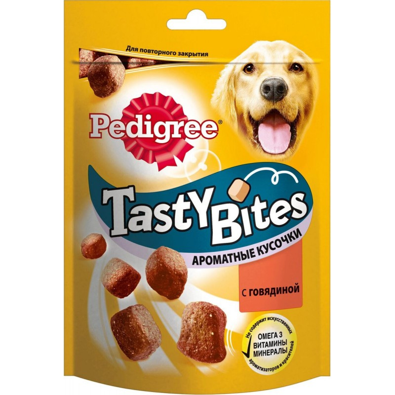 Лакомство Pedigree Tasty Bites, ароматные кусочки с говядиной, для взрослых собак, 130 г