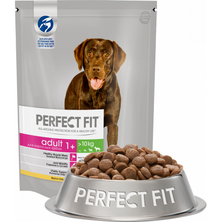 Perfect Fit корм для взрослых собак от 1 года средних и крупных пород, с курицей, 800 г