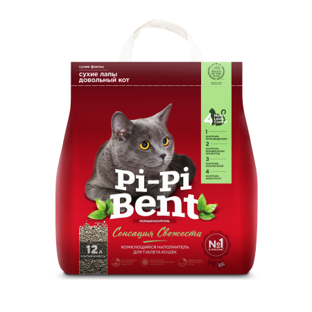 Pi-Pi- Bent Сенсация свежести бентонитовый наполнитель для кошачьего туалета, комкующийся,
