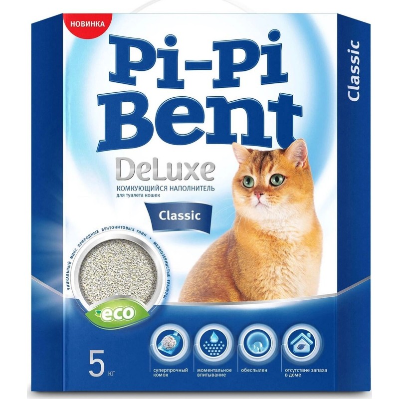 Наполнитель для кошачьего туалета Pi-Pi Bent DeLuxe Classic, бентонитовый, комкующийся, 5 кг (12 л)