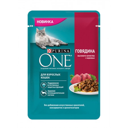 Консервы Purina One для взрослых стерилизованных кошек, говядина с морковью, 75г
