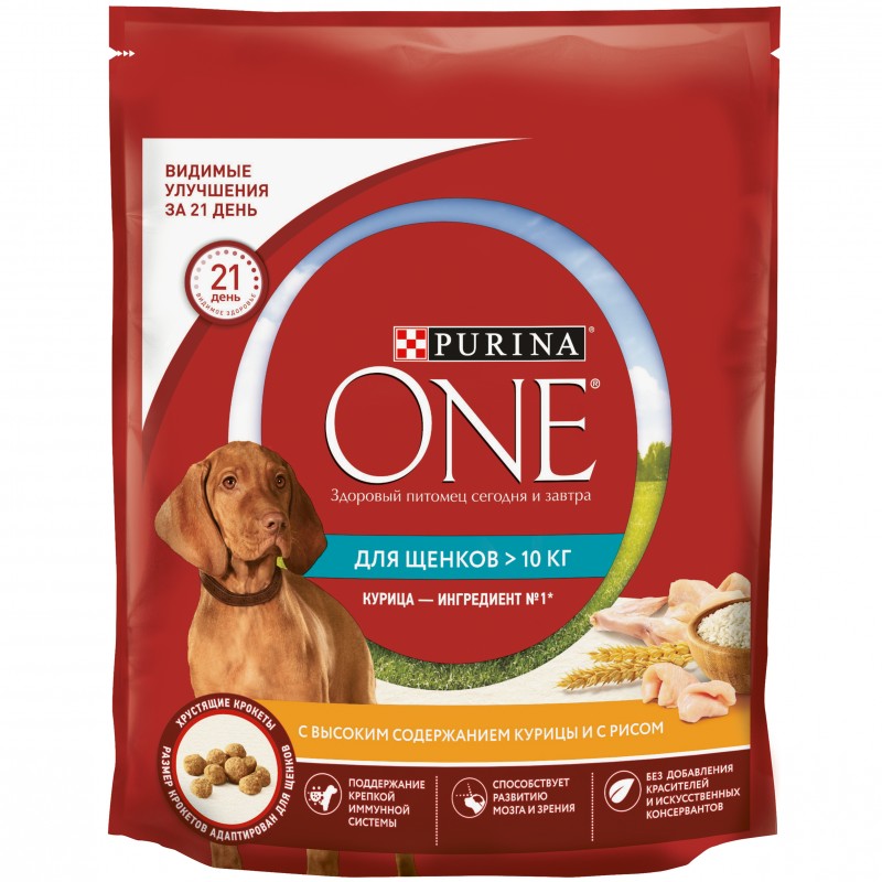 Сухой корм Purina ONE для щенков средних и крупных пород, с высоким содержанием курицы и с рисом, 700 г