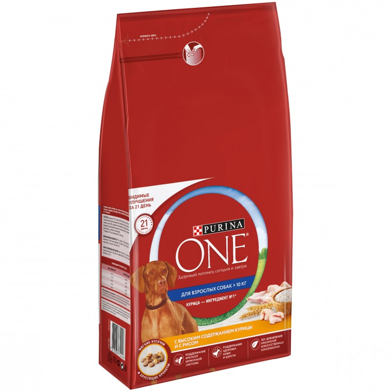 Сухой корм Purina ONE для взрослых собак средних и крупных пород, с высоким содержанием курицы и с рисом, 3,8 кг