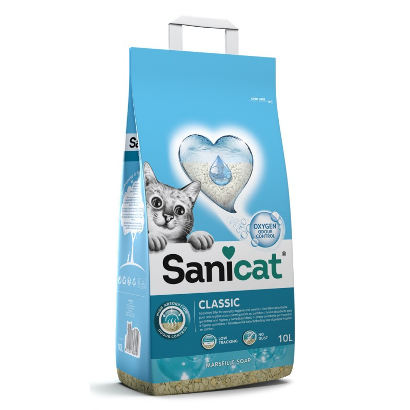 SaniCat впитывающий антибактериальный наполнитель с активным кислородом с ароматом марсельского мыла, Oxygen Power Clean 10 л