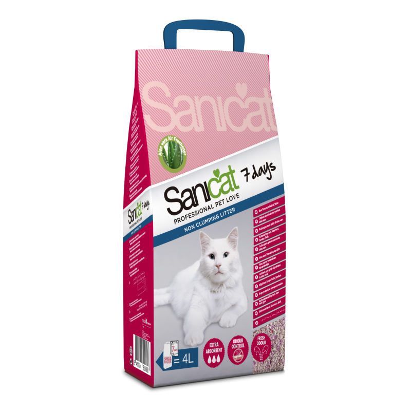 Впитывающий наполнитель для кошачьего туалета Sanicat Professional 7 дней Aloe Vera с ароматом алоэ вера, 4 л (2,8 кг)