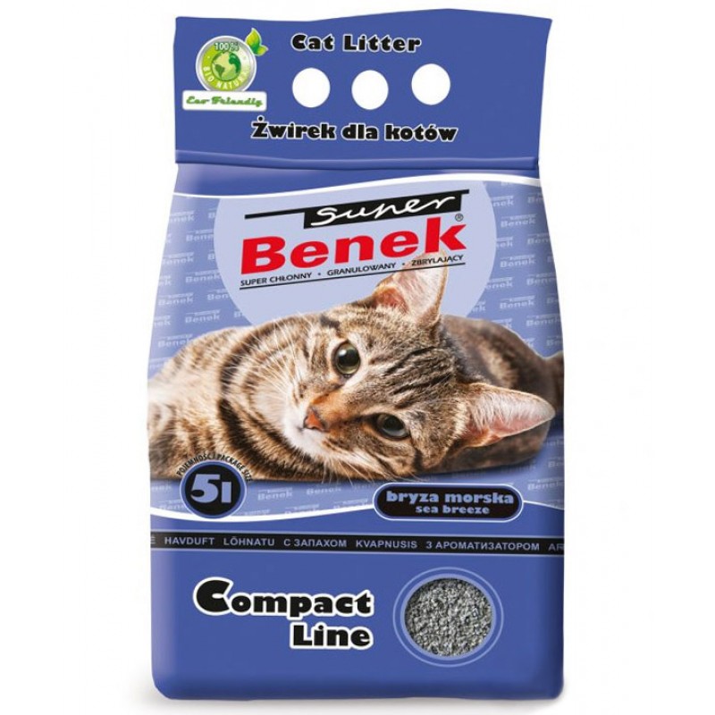 Наполнитель для кошачьего туалета Super Benek Компакт Лайн, морской бриз, 5 литров