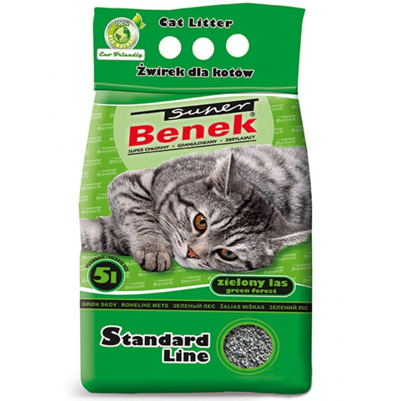 Наполнитель для кошачьего туалета Super Benek Стандарт Лайн, комкующийся, зеленый лес, 5 л