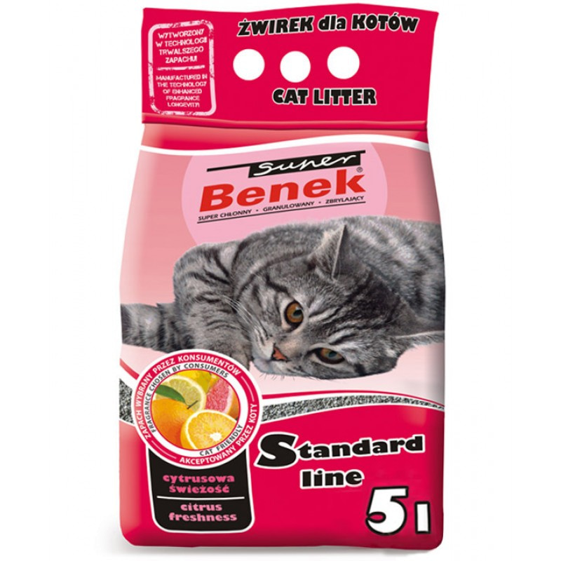 Наполнитель для кошачьего туалета Super Benek Стандарт Лайн, цитрусовая свежесть, 5 литров
