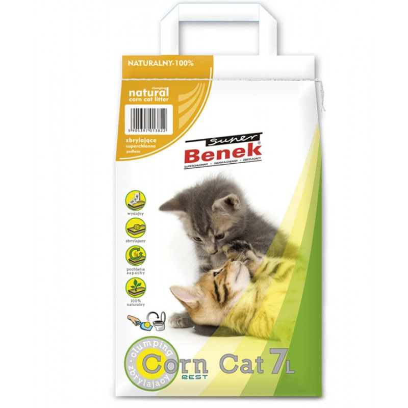 Наполнитель для кошек Super Benek Натуральный Кукурузный, комкующийся, 7л