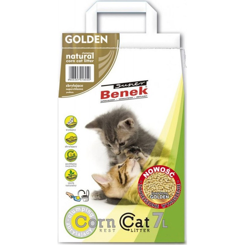 Наполнитель для кошачьих туалетов Super Benek Corn Cat Golden Натуральный, комкующийся, 7 л