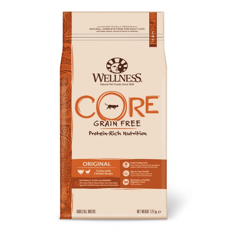 Сухой Беззерновой корм Wellness CORE Adult Cat ORIGINAL Turkey & Chicken Grain free из индейки с курицей для взрослых кошек 10 кг