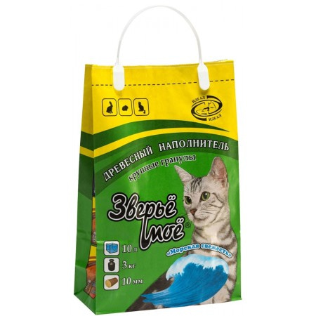 Древесный наполнитель Зверьё Моё крупные гранулы, для кошек и грызунов, 3 кг, 10 л