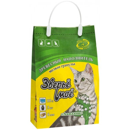 Наполнитель туалета Зверье Мое Ландыш, древесный, с ароматом ландыша, 3 кг, 10 л