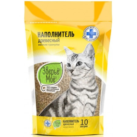 Наполнитель для кошачьего туалета Зверье мое, древесный, мелкие гранулы, 2,8 кг, 10 л